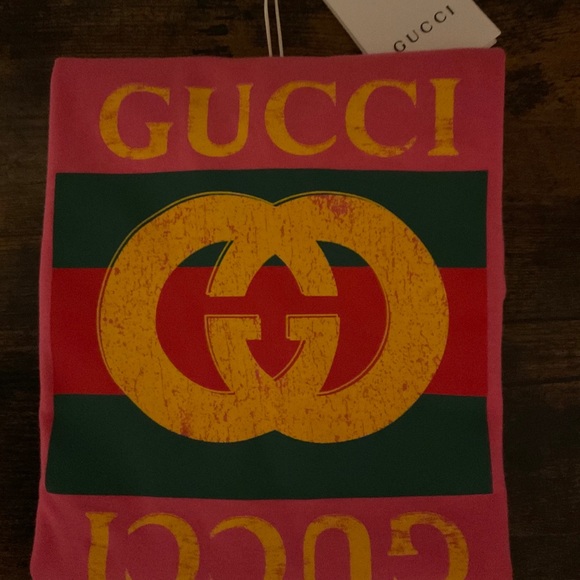 🆕GUCCI XL KIDS SIZE:10 SHORT-SLEEVE GREEN PINK 100% COTTON VINTAGE LOGO T-SHIRT - Picture 4 of 16